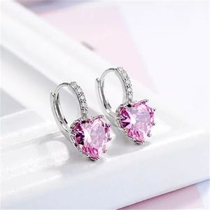 Pink heart shape crystal earrings